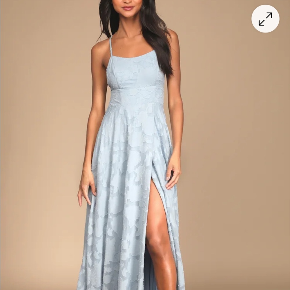 Lulu’s Light Blue Textured Spaghetti Strap Bridesmaid Dress - Picture 4 of 5